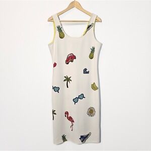 Nicole Miller White Multi Summer Bodycon Colorful Vacation Tank Dress‎ Size 10